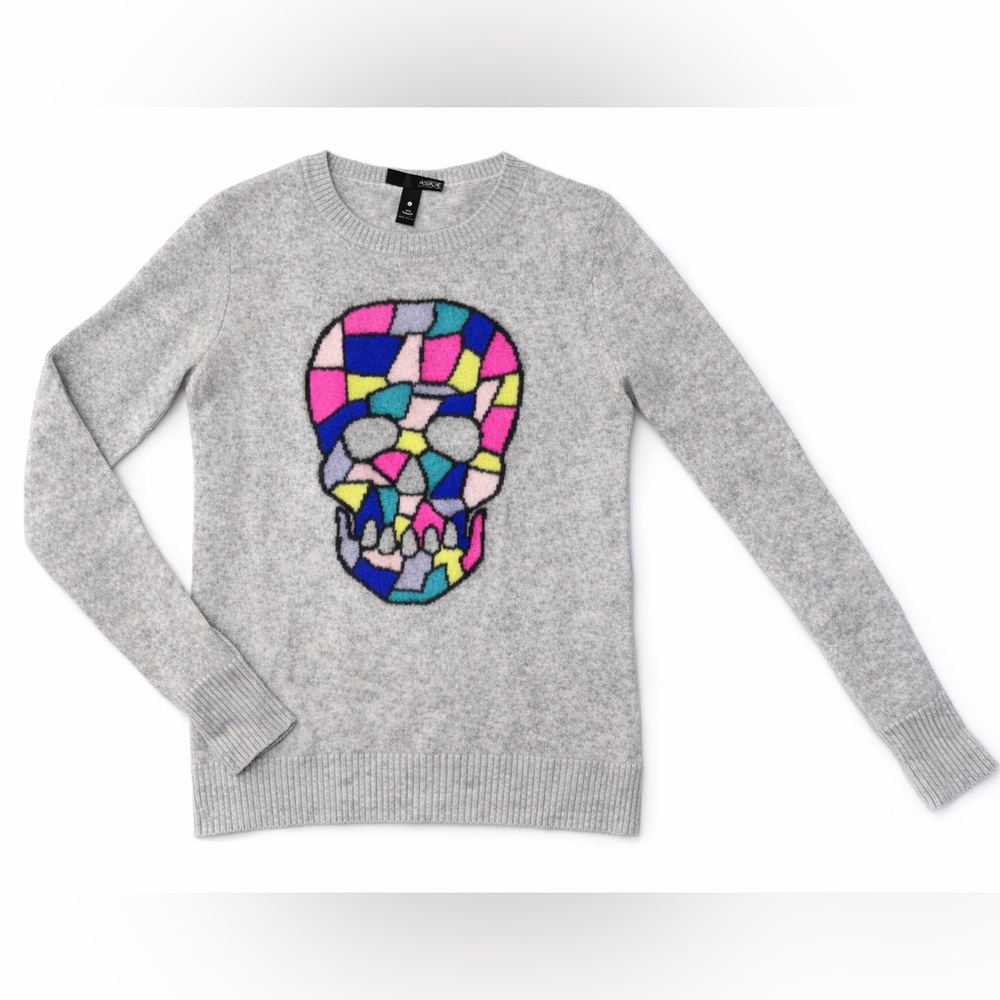 Grey Women's Sweater with Colorful Mosaic Skull Motif